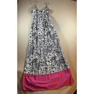 Aeropostale Maxi Dress Women's‎ XS Black White Pink Floral Hawaiian Resort Y2K